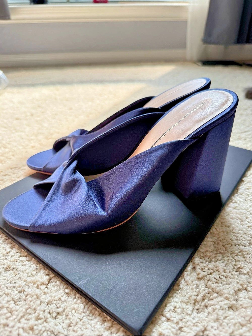 Loeffler Randall Navy Satin Knotted Mule Heels Size 8